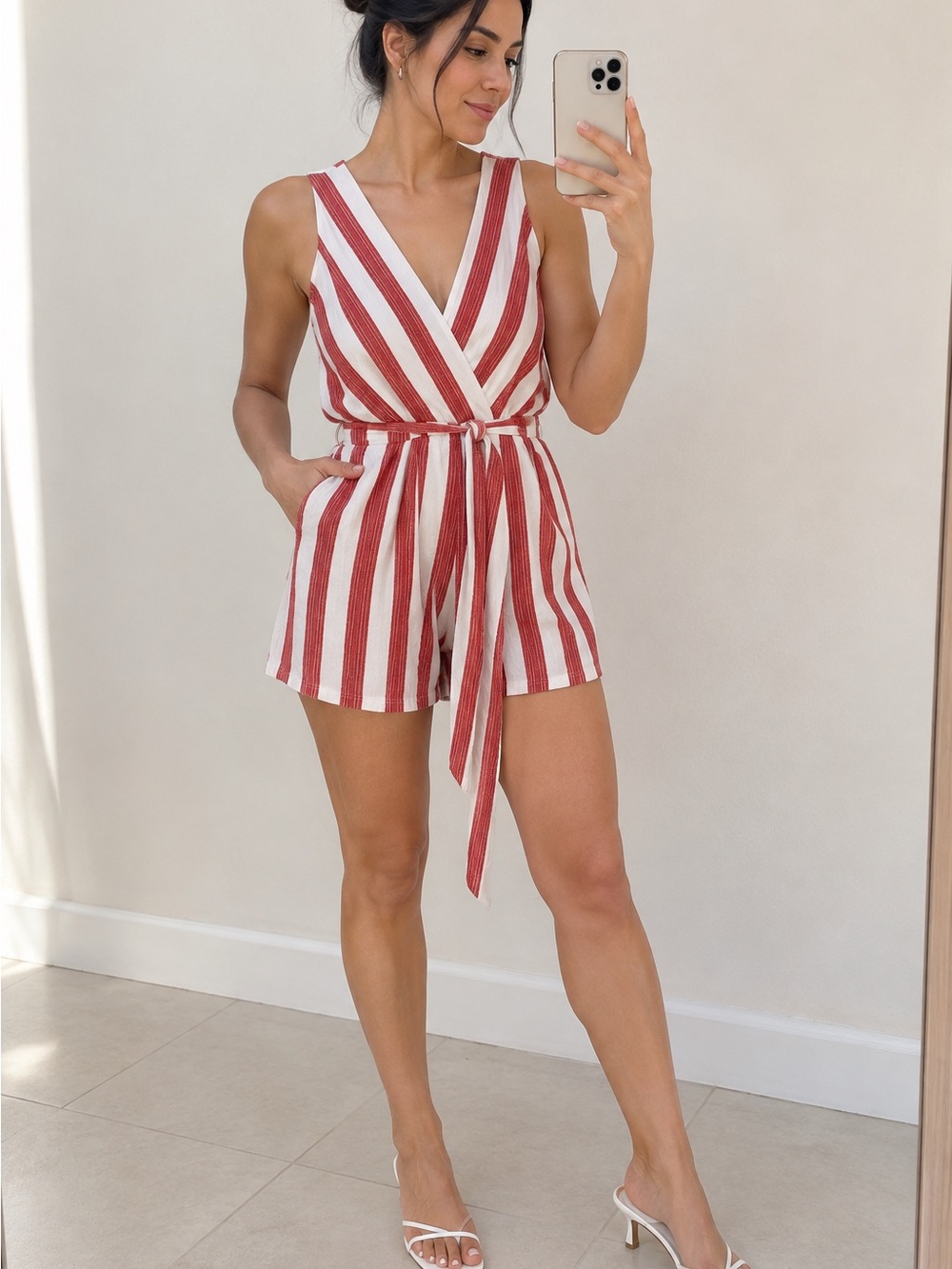 Red White Striped Wrap Romper Lulus Pier Pleasure S